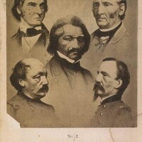Frederick Douglass and four unidentified men, c. 1865-1870